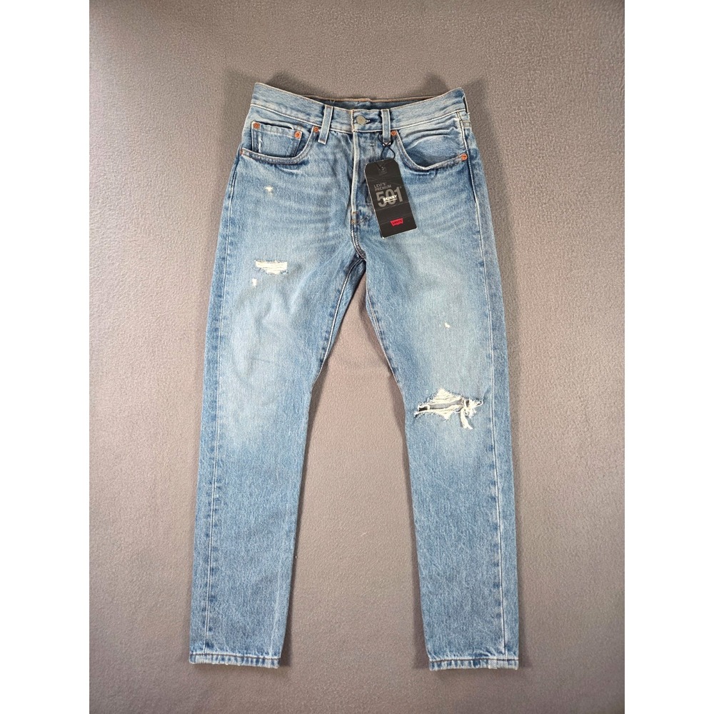 Levis 501 Jeans NEW Womens 27x28 Premium Skinny Fit Distressed Medium Wash Denim